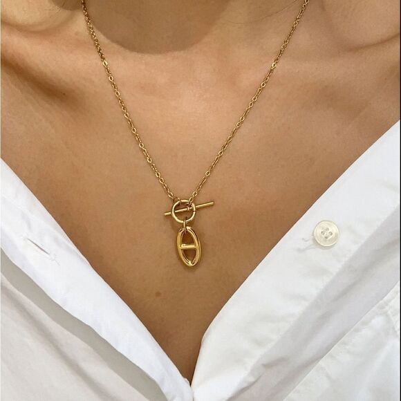 Designer 18K Gold Plated Coffee Bean Necklace - Picture 1 of 15